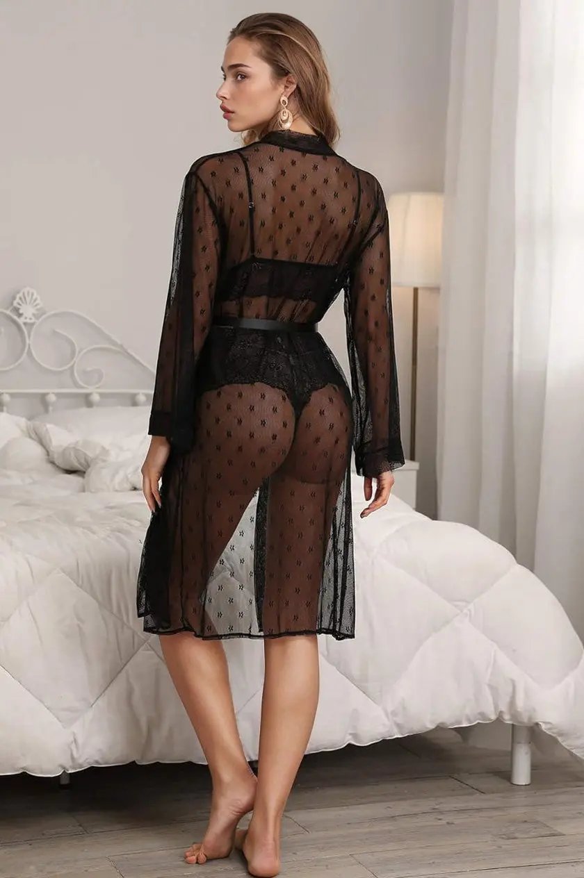 French Dot Mesh Bridal Robe and Bra Set 3wishes.com